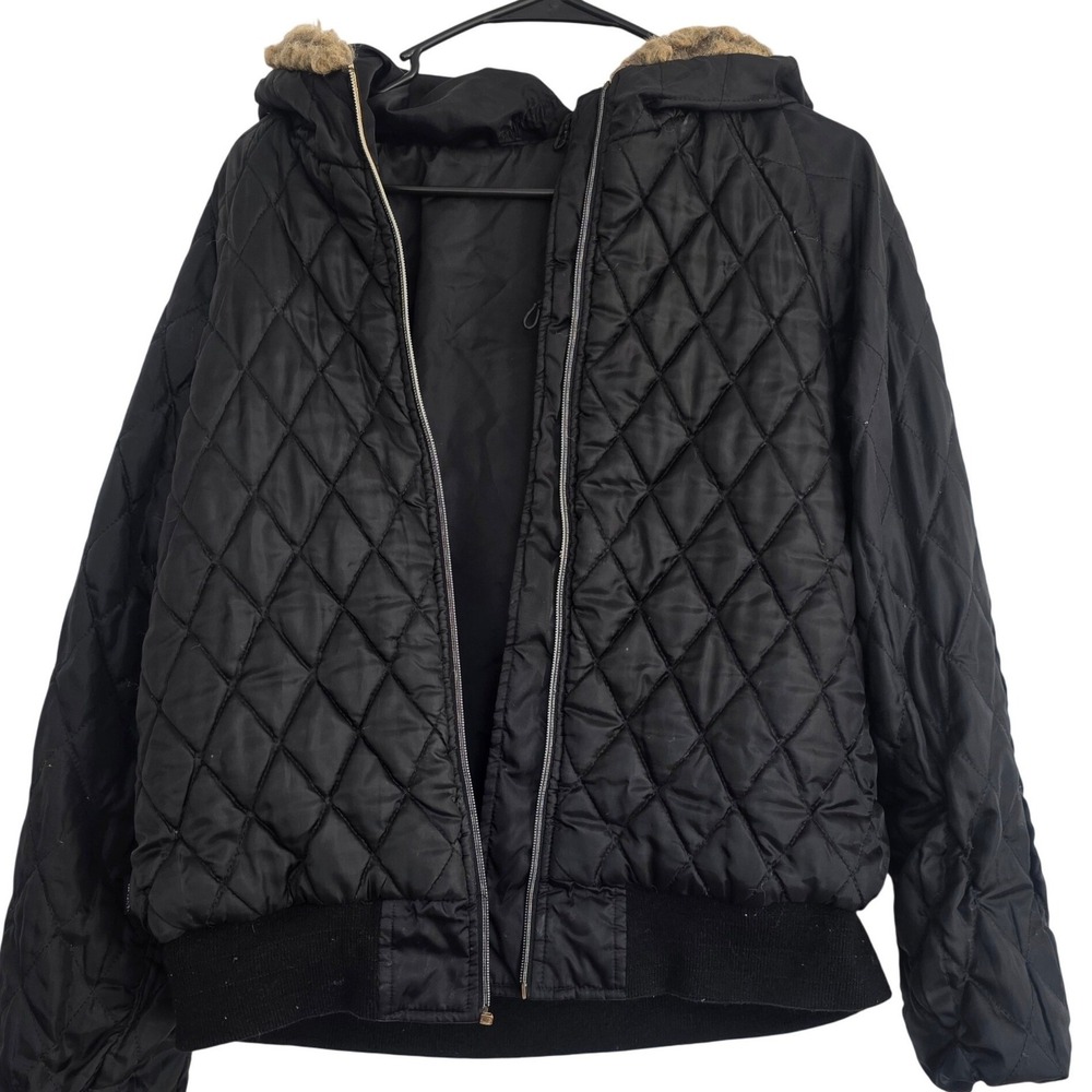 Southpole Southgate Black Quilted‎ Bomber Jacket Hooded Faux Fur Trim XXL